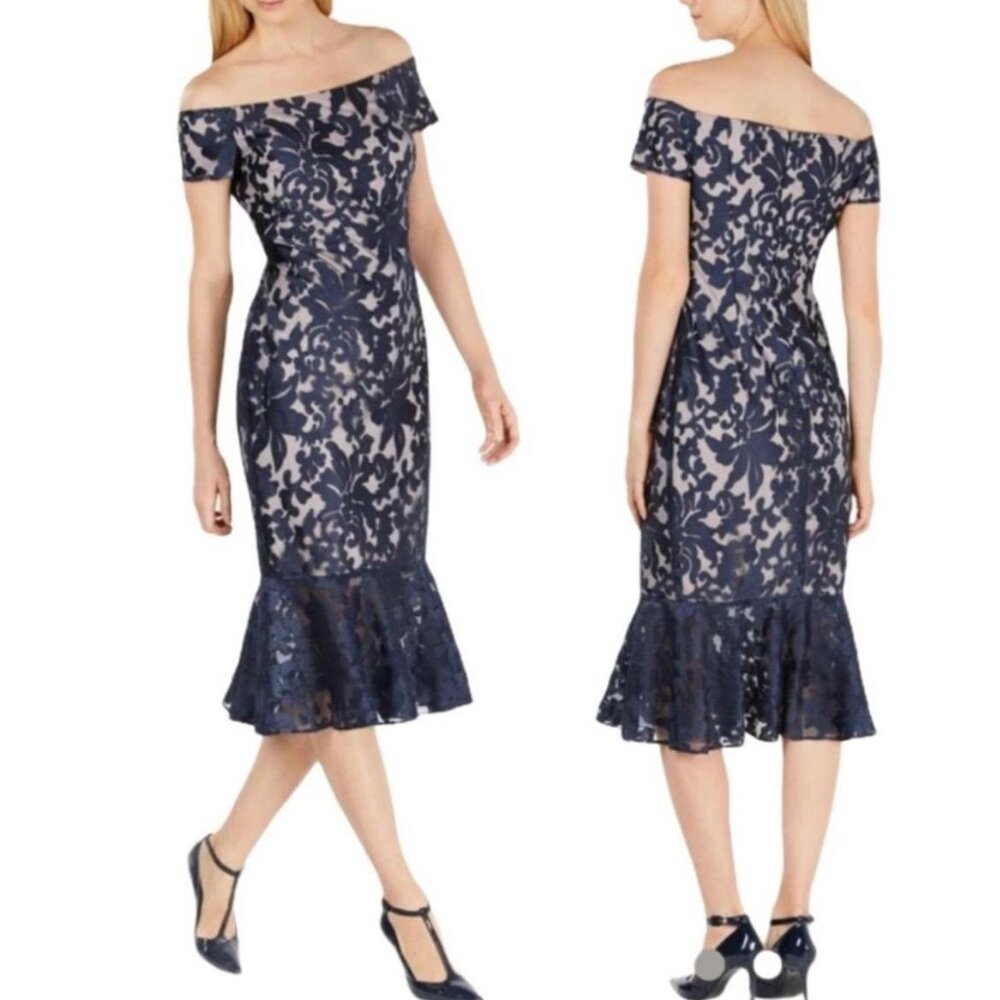 Calvin Klein Navy Lace Midi Dress